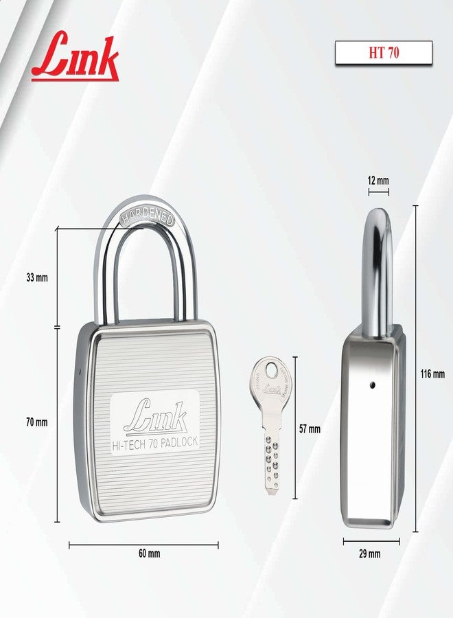Link Hi-Tech 70MM Padlock|Stainless Steel Lock for Main Door, Office, Shop, Garage| Hardened Shackle, Silver Finish | Includes 3 Hi-Tech Keys | Rust-Resistant Security Lock | 15-Year Warranty - Image 2